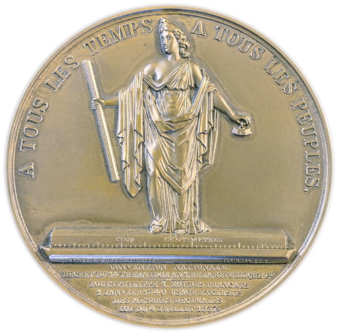 Медаль к 100-летию введения метрической системы во Франции (реверс)